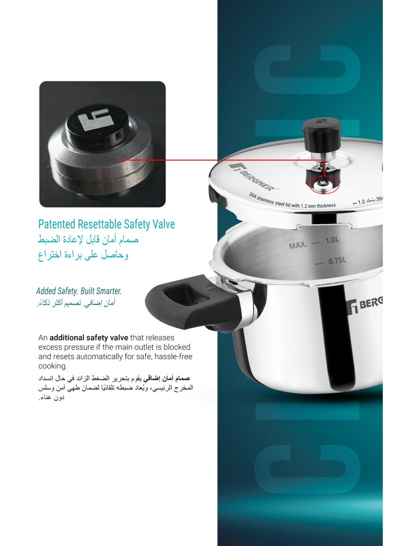 BERGNER 5.5Liters Bergner Argent Classic 5.5L Triply Stainless Steel Big Size Pressure Cooker Pan with Outer Lid, Resettable Safety Valve, Sturdy Handle, Fast & Even Healthy Cooking, Durable, Induction & Gas Compatible silver - Image 3